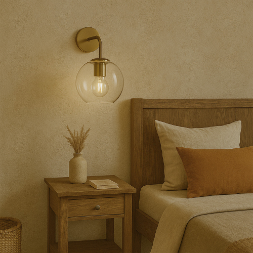 Set Di 2 Lampade Da Parete A Sfera In Vetro Con Cavo - Design Moderno Vintage Per Soggiorno E Camera Da Letto (Oro)