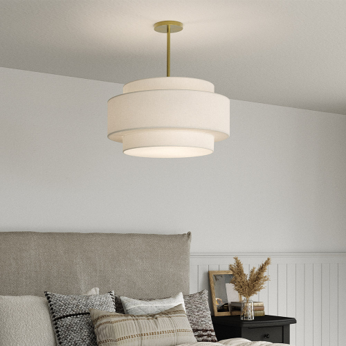 Lampadario Sospensione Con Cristalli - Paralume Tessuto Oro