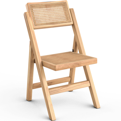 Set di 2 sedie pieghevoli da sala da pranzo in rattan con struttura in bambù, schienale girevole a 360° e seduta ampia, portata fino a 150 kg | Leroy Merlin